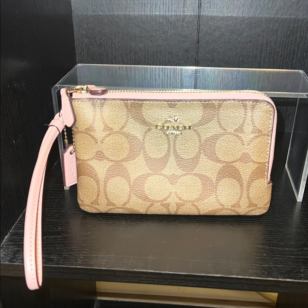 Coach Tan and Pink Signature Wristlet